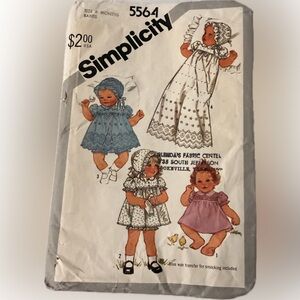 Simplicity 5564 Baby Dress Sewing Pattern 1982 Christening Gown Panties Hat Vtg